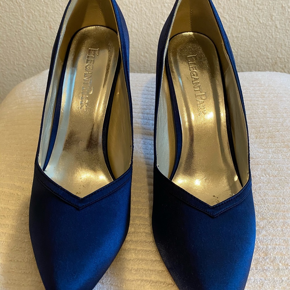 ElegantPark Navy Satin Pointed-Toe High Heels - Picture 6 of 6